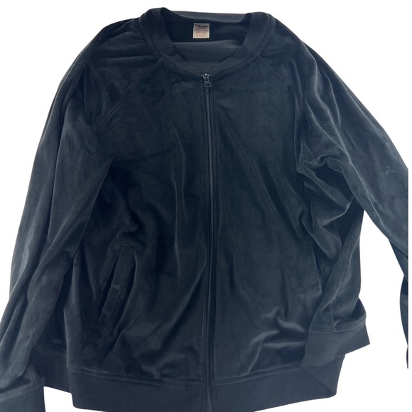 Faded Glory XXL Mens Black Velour Full Zip Jacket Bomber Style Casual - Picture 1 of 2